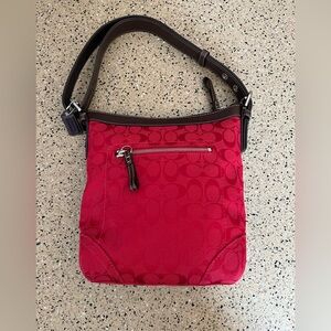Coach Never Used Red Signature Red Jacquard Bag with Leather strap 2008